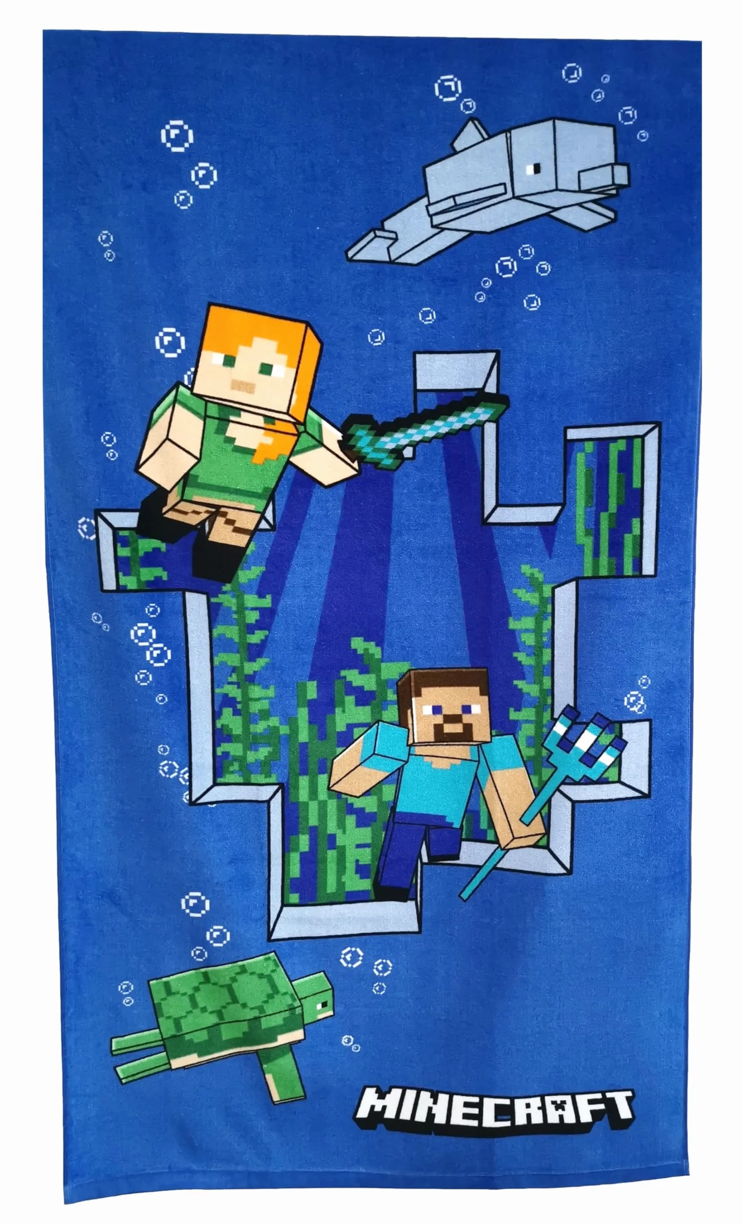 Theonoi Kinder Handtuch Badetuch Strandtuch Duschtuch für Mädchen und Jungen 100% Baumwolle 70x140 cm (Minecraft Steve Alex)