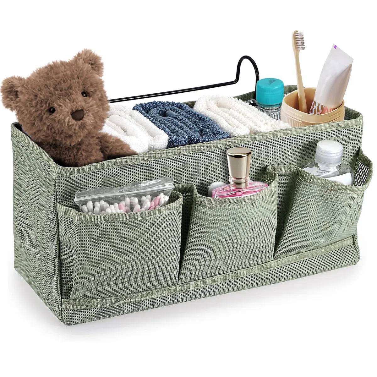 Net Nachttisch-Hängeaufbewahrung,Bett Organizer Zum Einhänge,betttaschen hängeaufbewahrung,Bett-Organizer,Betttasche zum Einhängen 3 Fächer,Hänge-Aufbewahrungstasche für Zuhause,Schule,Wohnheim (Grün)