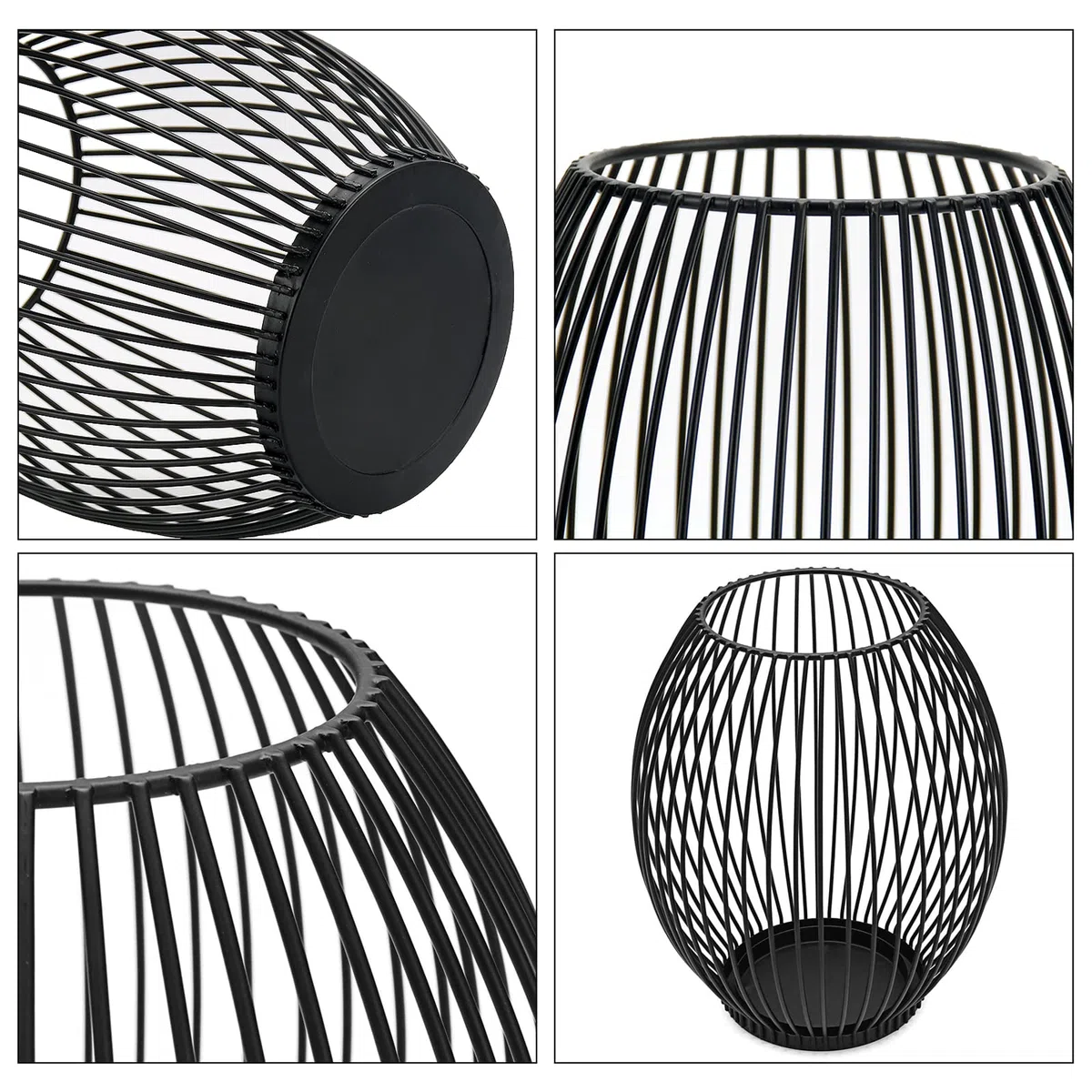 GoMaihe Oval Kerzenständer 2er Set, 9 x 15.5cm und 9 x 18cm Kerzenhalter Stabkerze Metall Deko Kerzenleuchter, Kreativ Vintage Kerzen Ständer für Weihnachts Hochzeit Essen, Schwarz.MEHRWEG