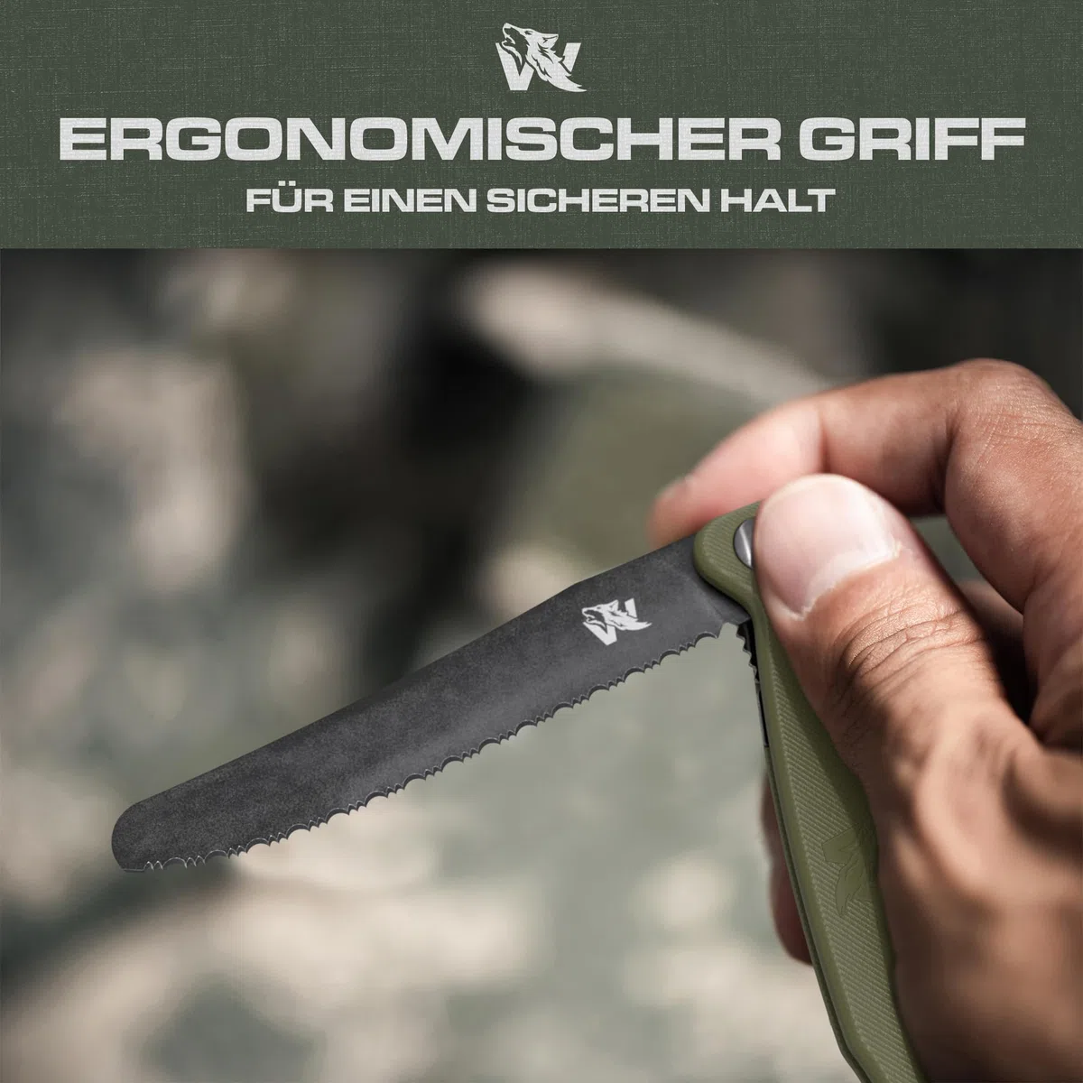 ODENWOLF W-PICNIC - Brotmesser Wellenschliff als Folding Knife - Sägemesser auch geeignet als Jausenmesser oder Brötchenmesser - Scharfes Outdoor Wellenmesser klappbar verwendbar als Picnic Messer