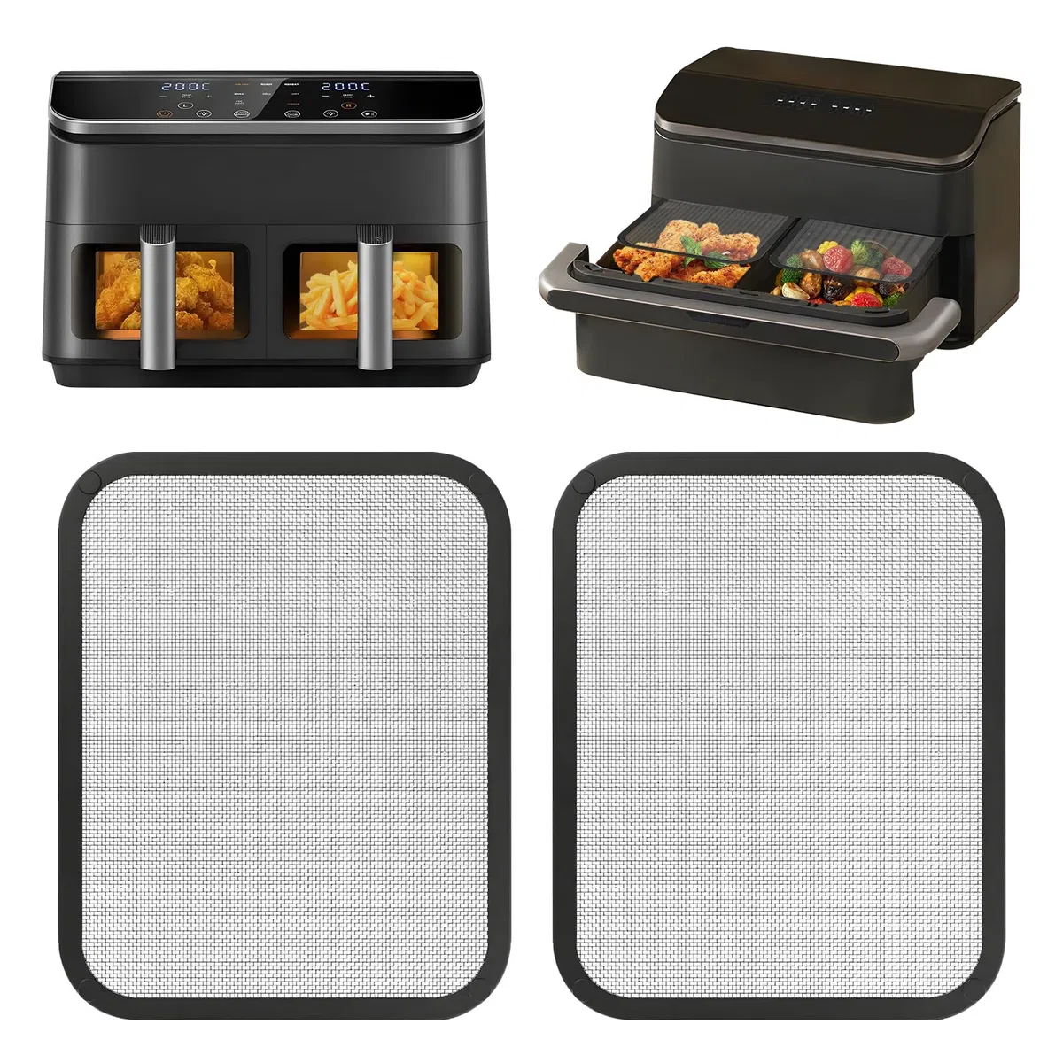 Edelstahl Spritzschutz für Cosori Airfryer 8,5L/ Dual Blaze TwinFry 10L, Feinmaschiger Fettspritzschutz, Heißluftfritteuse Zubehör Fettspritzschutz für Cosori CAF-R901-AEU 8,5L mit silikon außen
