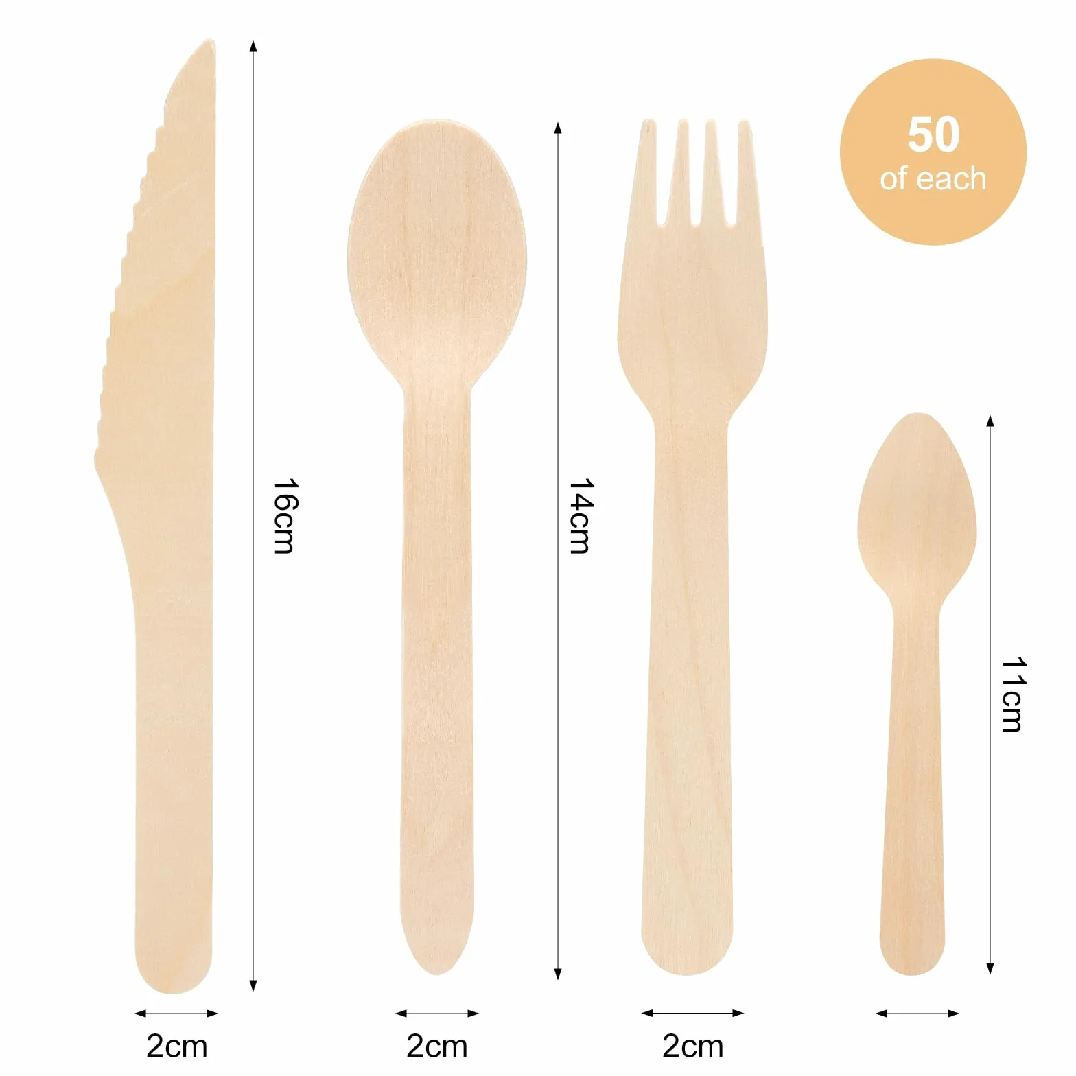 Holzbesteck Einweg 200 Stück, Natürliches Einmalbesteck Set – Messer, Gabeln, Löffel, Teelöffel – Umweltfreundlich, Kompostierbar, Stabil, Ohne Plastik, Einweg Besteck für Party, Hochzeit, Camping
