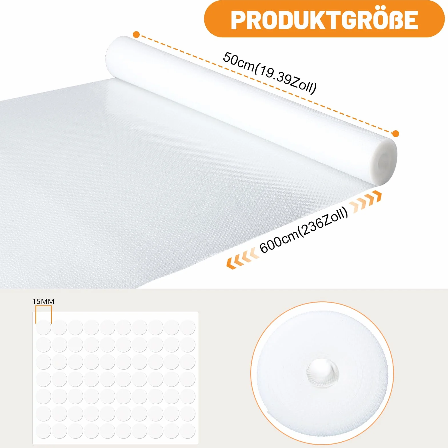 Dntorx Schubladenmatte Nicht Klebend 50x600cm, Antirutschmatte Schubladen mit 70 Stück Doppelseitige Klebepunkte EVA Wasserdichte Schrankpapier für Regale Küche Schubladen Kühlschrank (Transparent)
