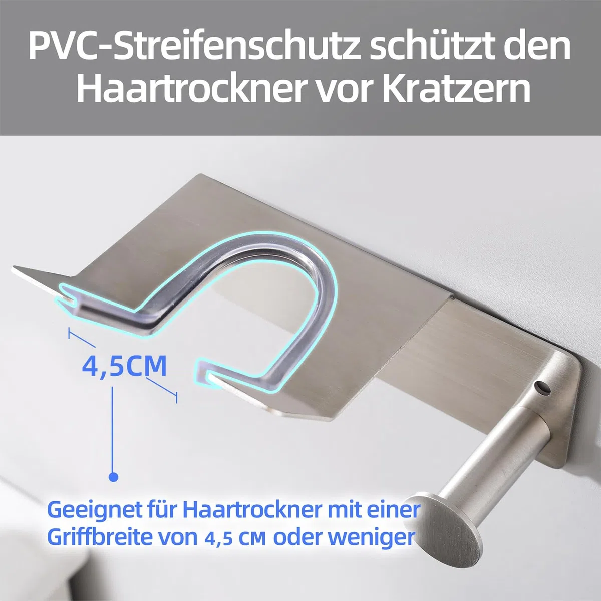 Föhn Halterung, Fönhalter Ohne Bohren, SUS304 Edelstahl Wand Ohne Bohren Föhnhalter Geeignet für die Meisten Haartrockner, Föhn Halterung Ohne Bohren fürs Badezimmer