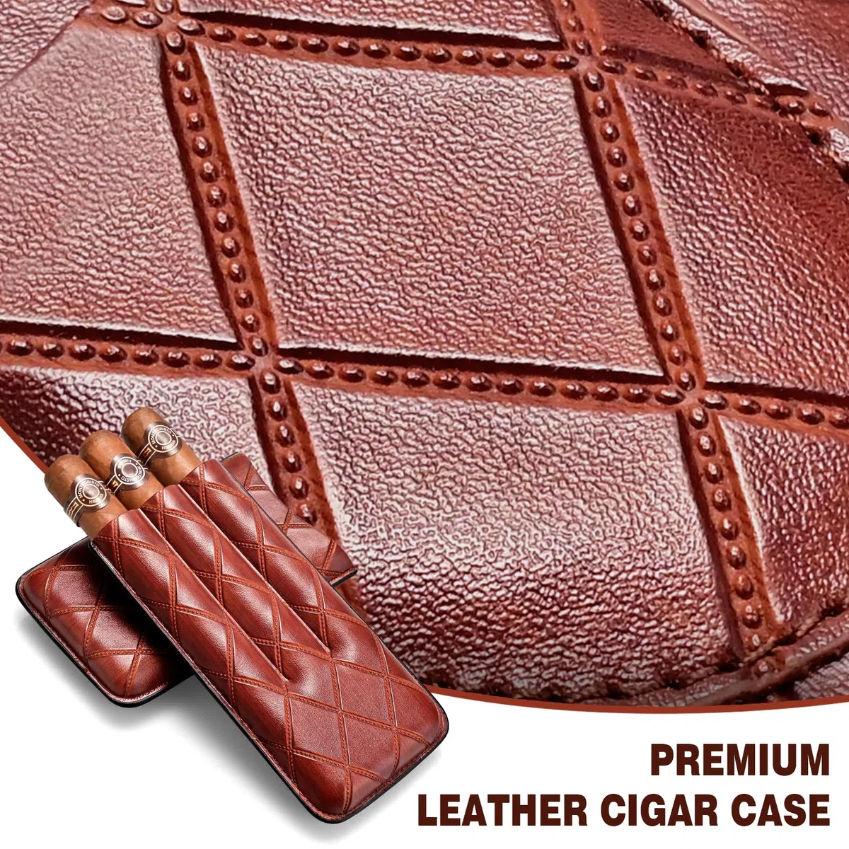 Zigarrenetui Leder Reise Humidor für 3 Röhren, Reise Zigarrenetui Tragbarer Zigarren Humidor Box mit Zigarrenschneider aus Edelstahl, Samttasche und Geschenkbox für Draußen, Kirschfarbe