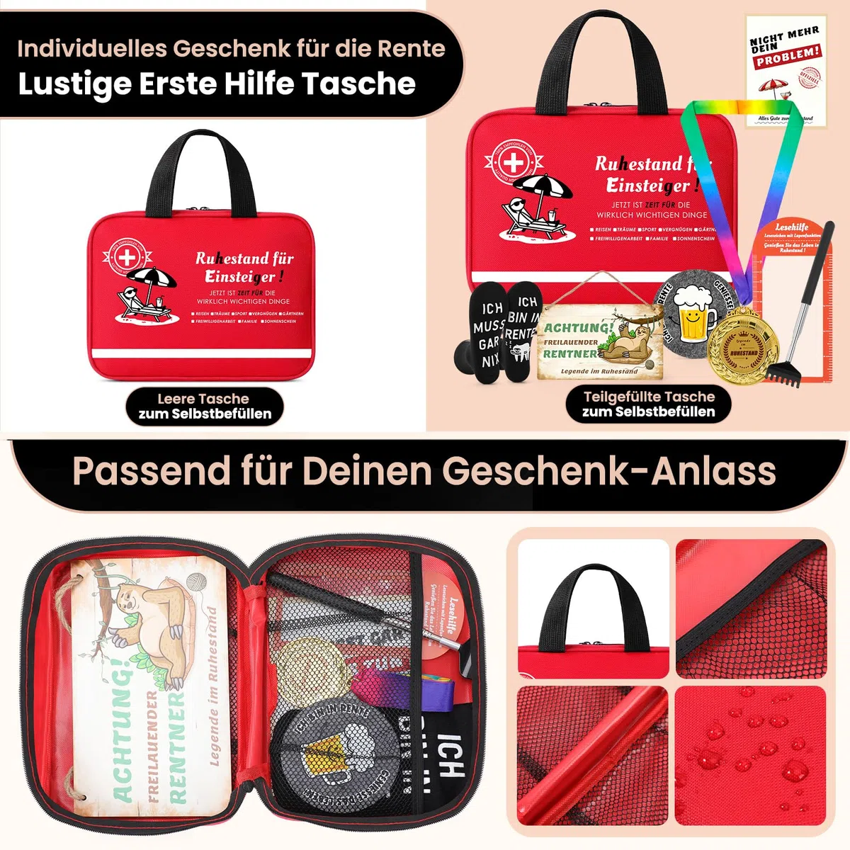 ImnBest Rentner Geschenk Männer, Ruhestand Geschenk mit Lustige Socken, Medaille für Rentner, Rückenkratzer, Grußkarte, Abschiedsgeschenk Kollegen