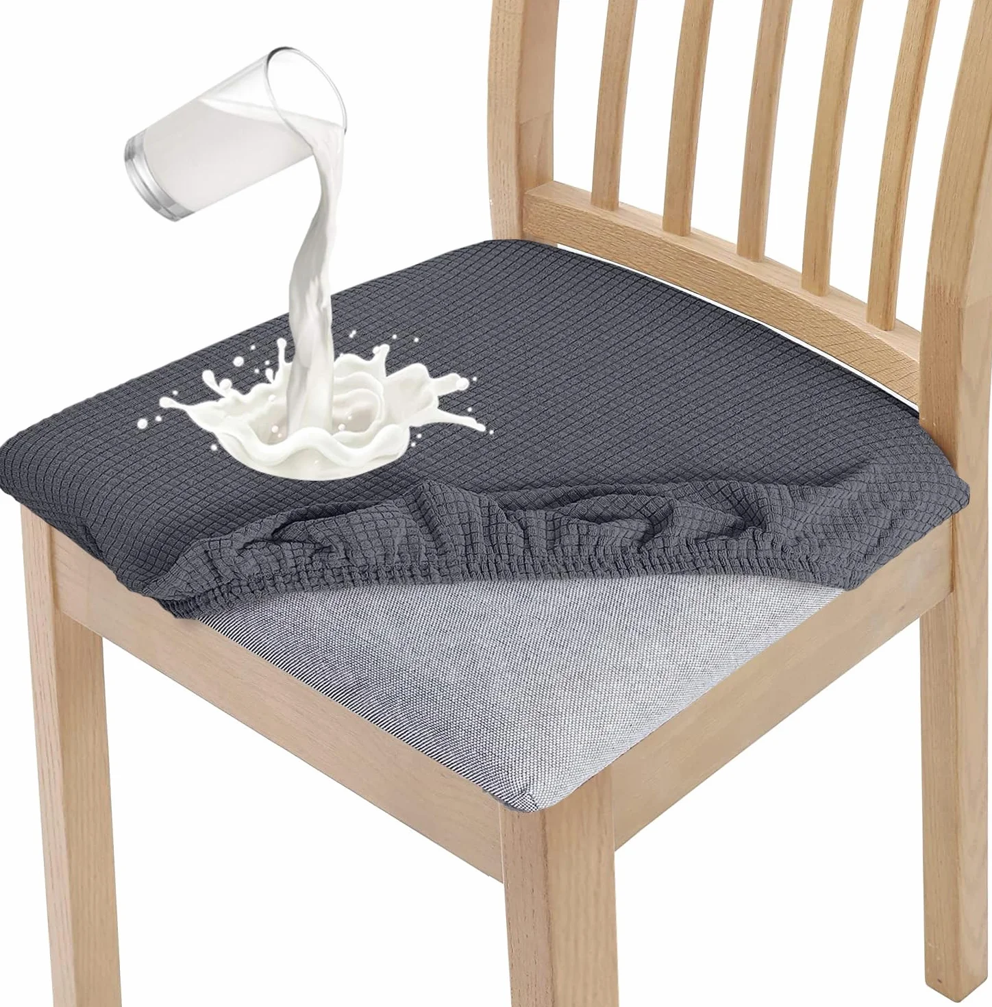 Granbest Stilvolle wasserdichte Esszimmerstuhl Sitzbezüge Set von 4, High Stretch Esszimmerstuhl Sitzkissen Schutzbezüge Waschbarer Sitzschutz für Bankett, Küche, Party, Hotel (4er Set, Grau)