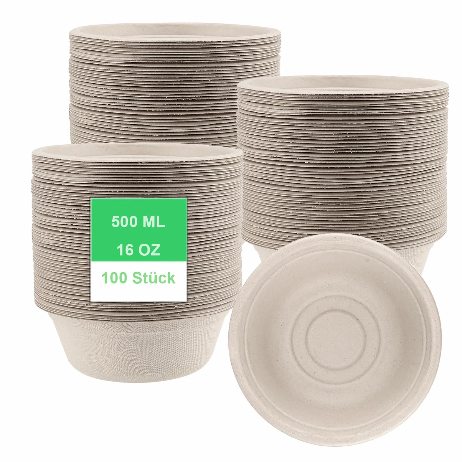 100 Stück Pappe Suppenteller 500ml, Pappe Suppenschalen Einweg Zuckerrohr Schüsseln, Papier Suppen Schüsseln Braun Suppenschüsseln Pappschalen für Party, Geburtstag, Camping, Grillparty, Fest