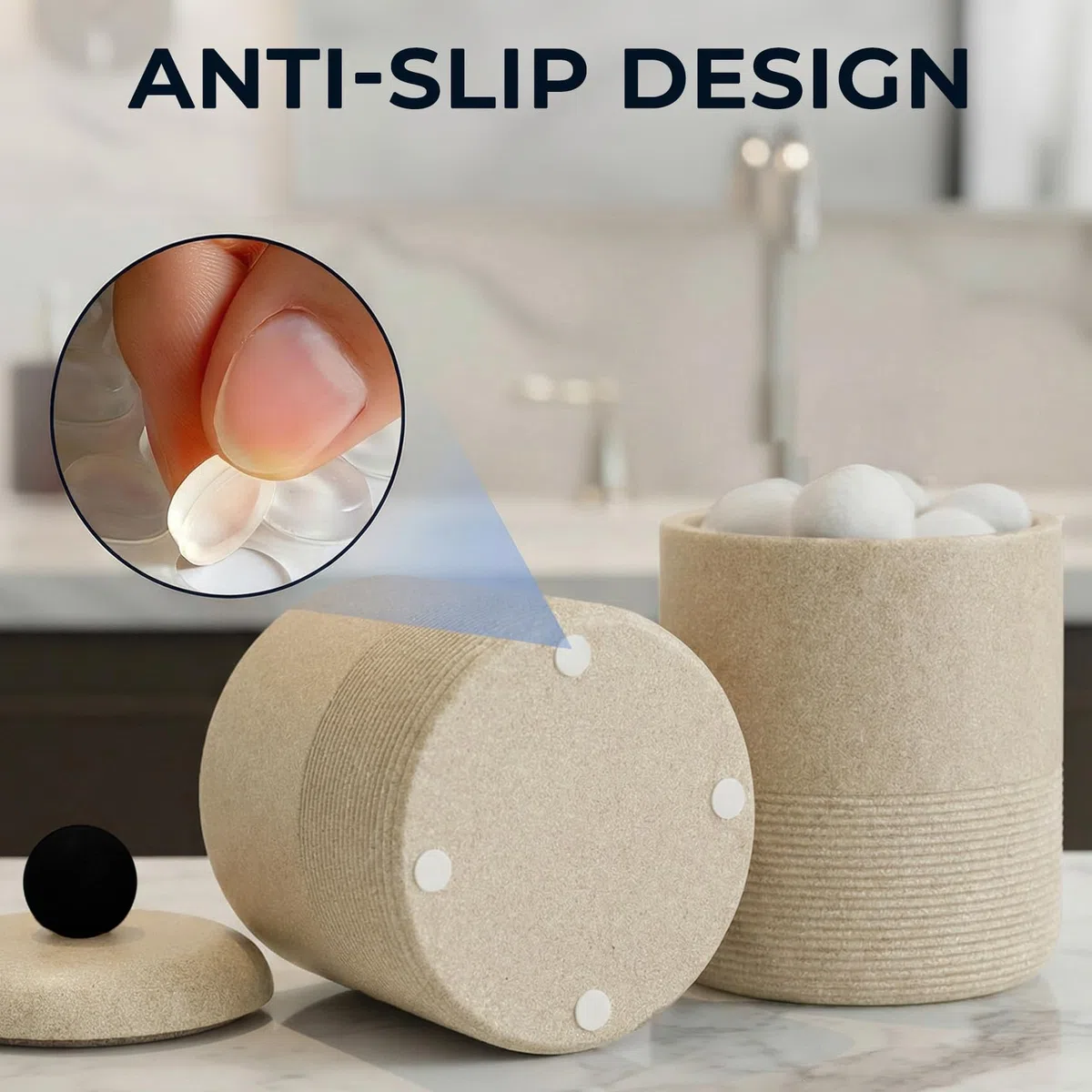 Wattestäbchen Behälter mit Deckel, Langlebiger Wattepads Aufbewahrung zur Badezimmer Aufbewahrung & Organisation für Qtips Behälter, Zahnseidesticks und Wattestäbchen - Beige
