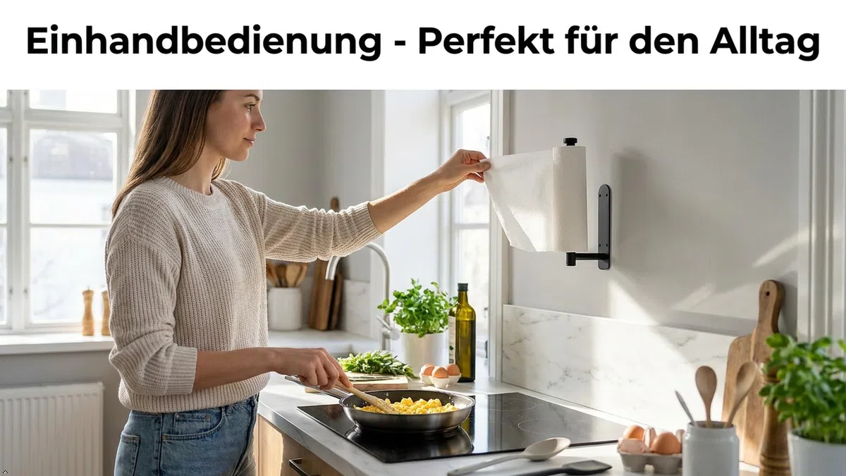 Premium Küchenrollenhalter ohne Bohren Selbstklebend Wand - Einhändig Abreißen XXL Basis - Zewa Rollenhalter mit Abroll-Bremse Dämpfung - Küchenpapierhalter Edelstahl Schwarz Küche Bad Wohnmobil