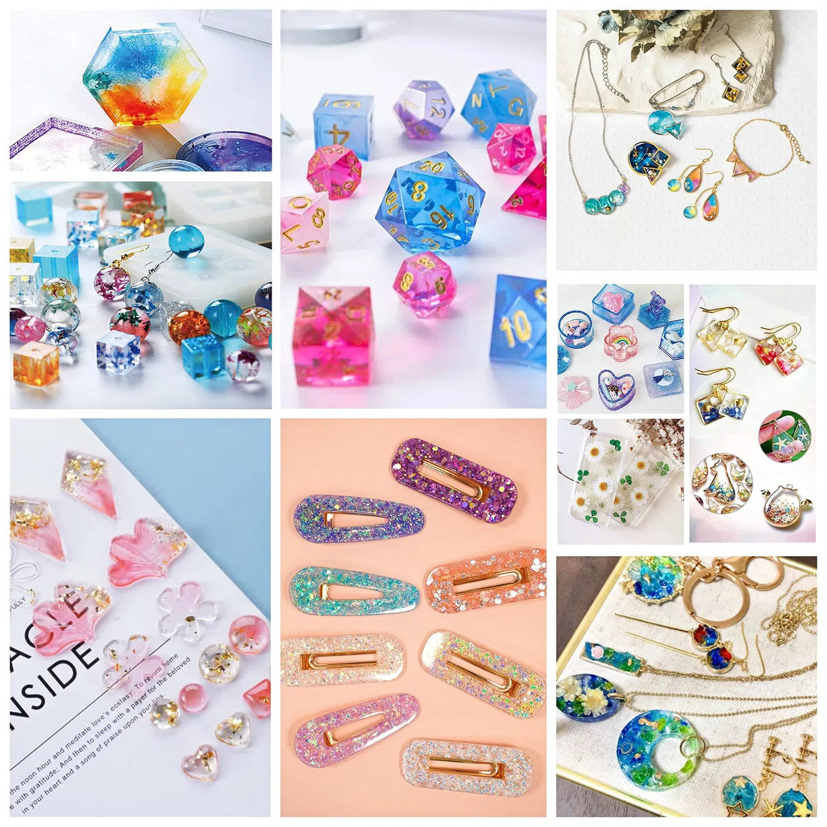 INK LAB Epoxidharz Set Ungiftig Glasklar Gießharz mit Farbe Glitzer Silikonformen Messbecher Zubehör Epoxidharz für Kunstprojekt Schmuckherstellung Kunst Handwerk