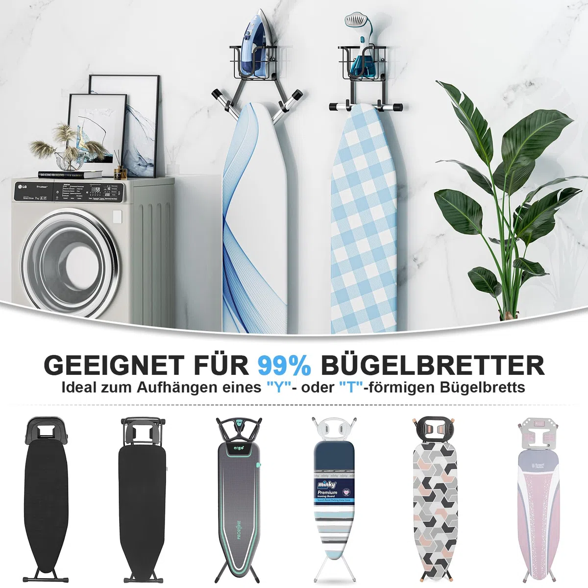GGQ Bügelbretthalterung, Bügelbrett Halter Über Tür Und Bügelbrett Halterung Wand, Halterung Bügeleisen, Bügelbrett Wandhalterung, Waschküche Tür Bügeleisen Halter Hält Bügelbretter Dampfbügeleisen