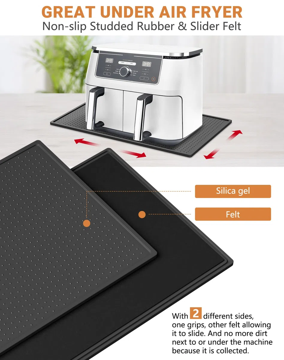 Hitzebeständige Unterlage Silikonmatte für Heißluftfritteuse Hitzeschutzmatte Feuerfeste Unterlage für Küchenarbeitsplatten Gleitmatte für Ninja Philips Airfryer Kaffeemaschine, 48 * 30cm (1-Stück)