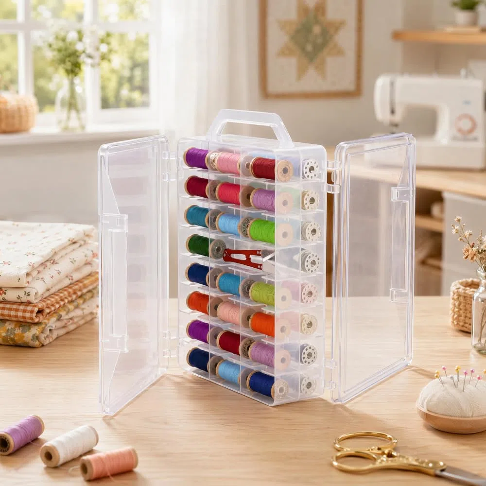 46 Garnrollen Nähgarn Aufbewahrungsbox Transparent nähkasten Doppelseitig Nähgarn Aufbewahrung garn Nähzubehör Leer Nähgarnhalter Nähmaschine Spulen für Garnrollen Stickgarn Nähen Basteln