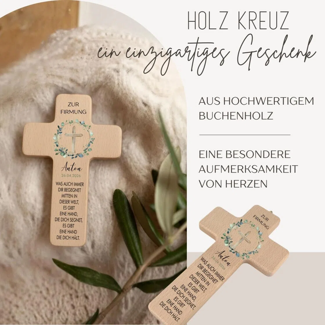 minimutz Personalisiertes Holzkreuz zur Firmung, Firmgeschenk Wandkreuz mit Namen, Datum & Segensspruch, Geschenk Patenkind Enkel (Firmung Kreuz)