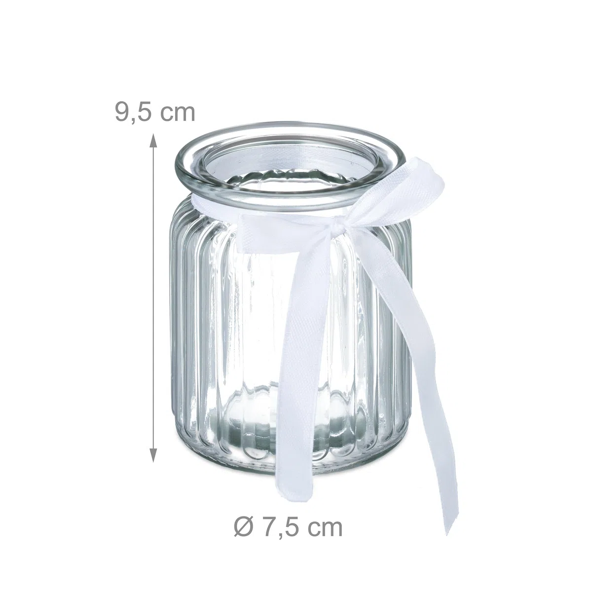 Relaxdays Windlicht, 12er Set, aus Glas, Teelichtgläser mit Schleife, innen & außen, Teelichthalter Deko, transparent