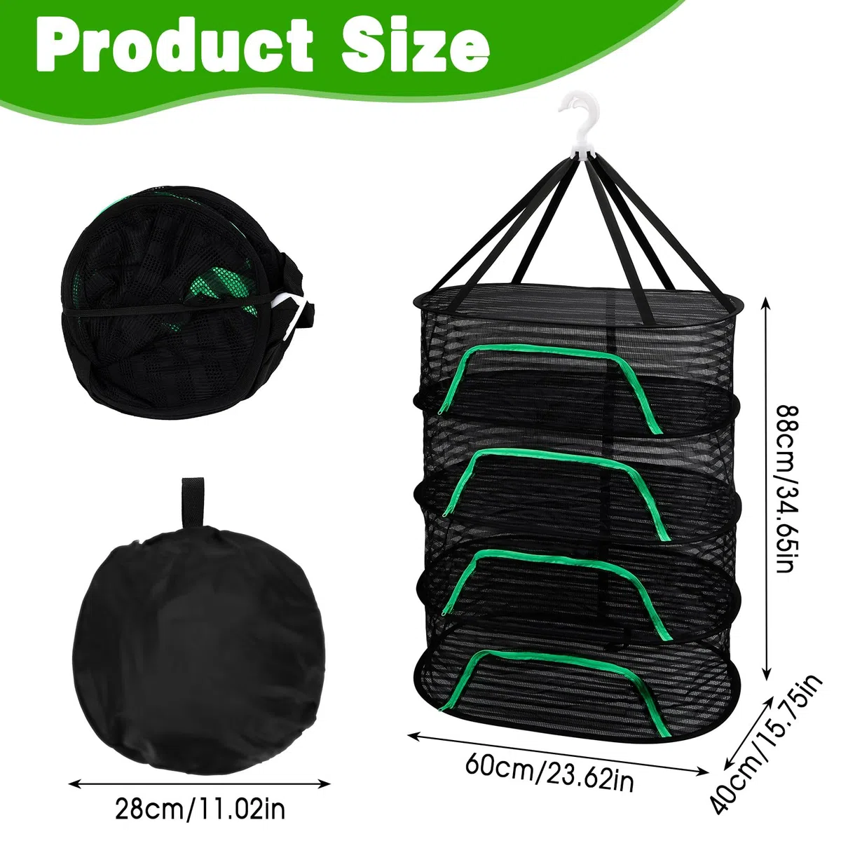 Dadabig Trockennetz 4-Lagiges Mesh Trockner Trockennetze zum Aufhängen Trocknungsnetz für Lebensmittel Zwiebeln Fisch Gemüse mit Reißverschluss Hängenetz(40 * 60 * 88cm)