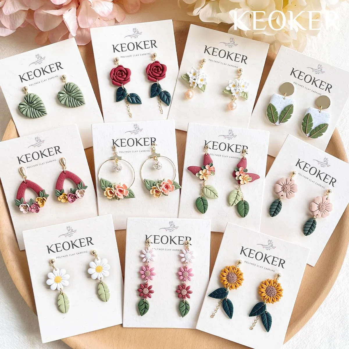 KEOKER Spring Polymer Clay Cutters: 14 Formen, Blumen- und Blattdesigns für Polymer-Ton-Schmuck