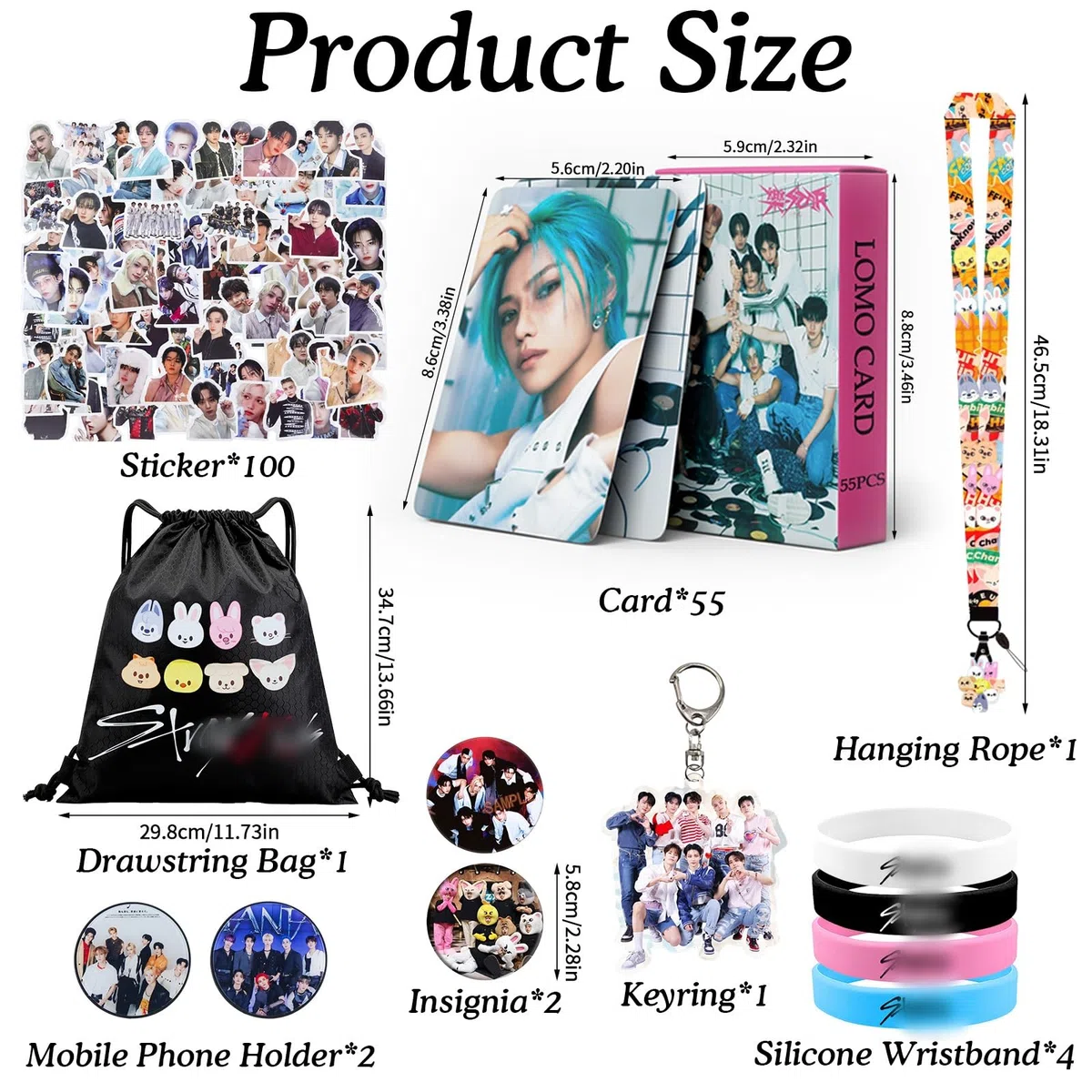 Fanartikel Geschenkset Enthält Schlüsselanhänger, Armbänder, Handyhalter, Aufkleber, Lanyard, Pins, Rucksack, Photocard K-Pop Geschenkbox für Fans