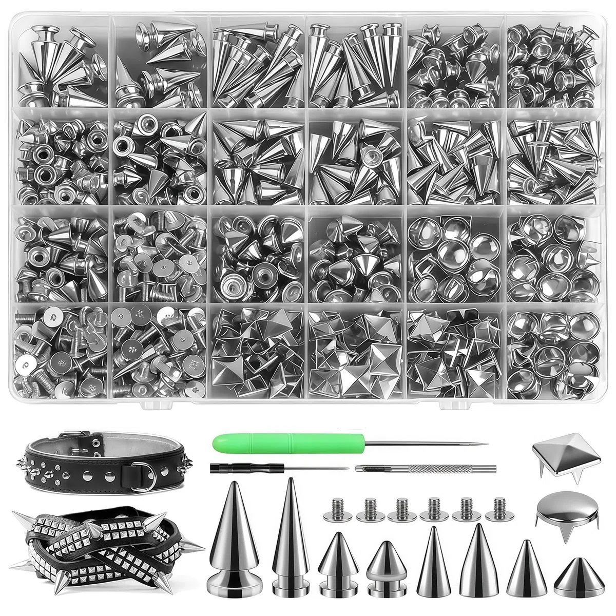 Spikes Nieten Studs 600 Teiliges Set Für Designer Bastler Punk Fans Musiker Cosplayer Für Lederjacken Gürtel Taschen Festival Outfit Konzert Zubehör Silber