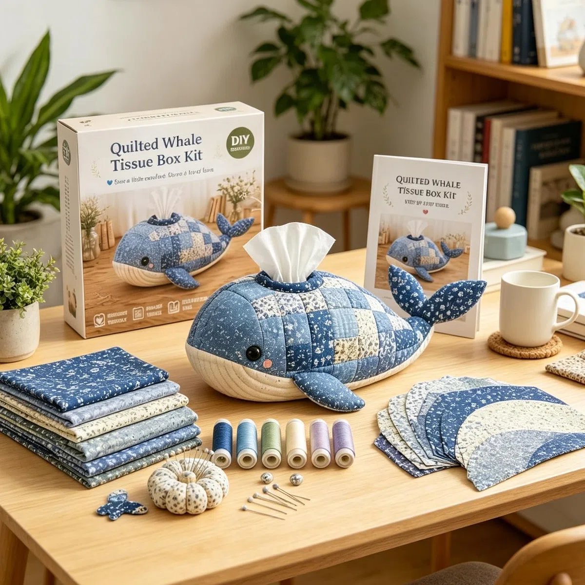 Generisch Quilted Sea Animal Tissue Box DIY Kit | Handmade Decorative | Handmade Tissue Box DIY Kit | for Women Beginners Bathroom Office Home Bedroom Desk Vanity Living Room