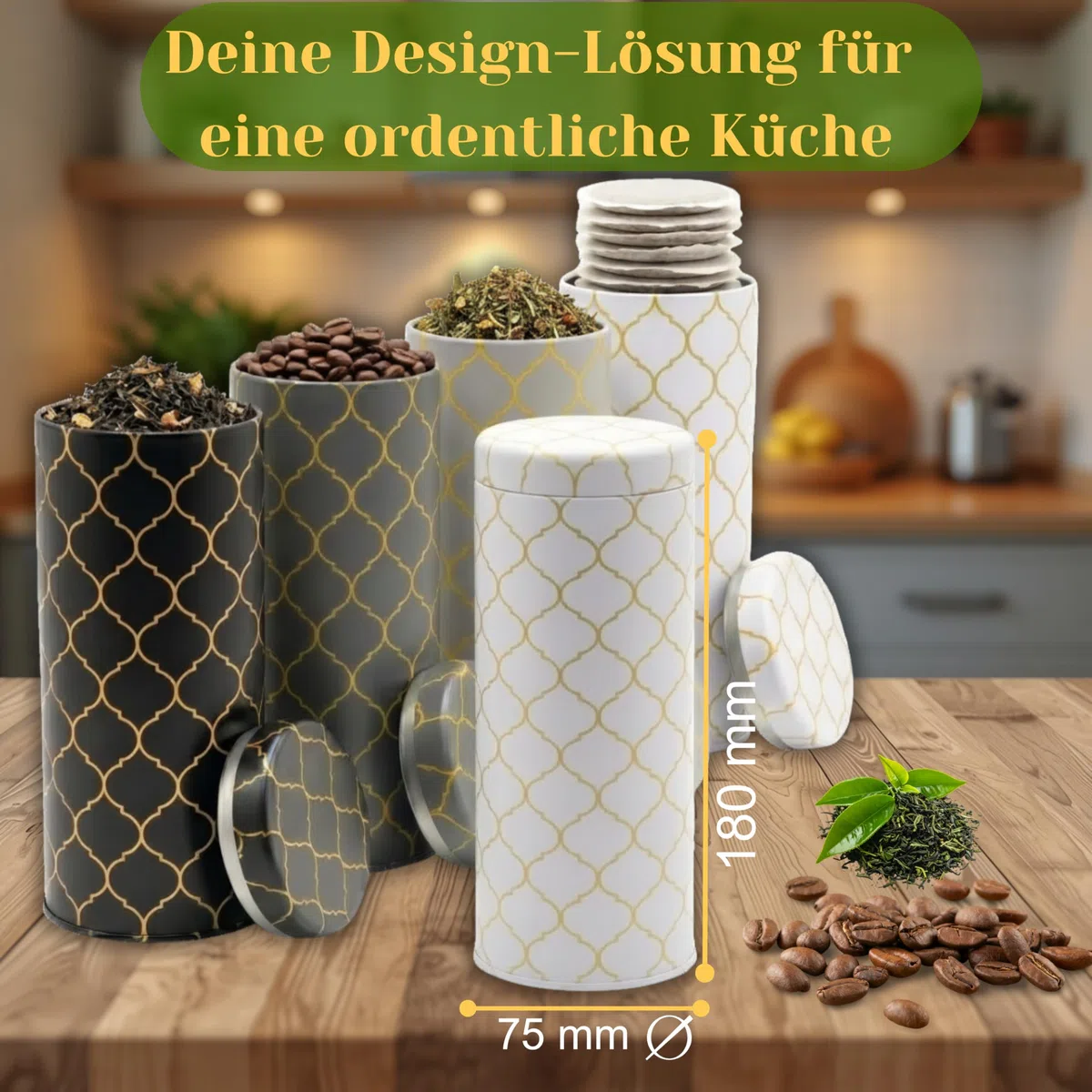 4er-Set Metall-Aufbewahrungsdosen mit Deckel für Kaffeepads Aufbewahrung -Teedosen für losen Tee luftdicht -Tee Dosen rund.