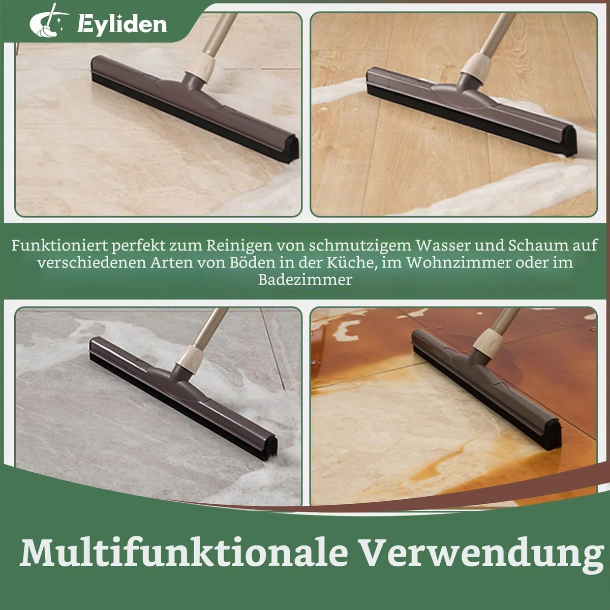 Eyliden Wasserschieber Bodenabzieher, Wasserschieber 45cm mit Teleskopstiel, Wasser Abzieher für Boden Bad Fliese Glas Fenster Dusche Marmor
