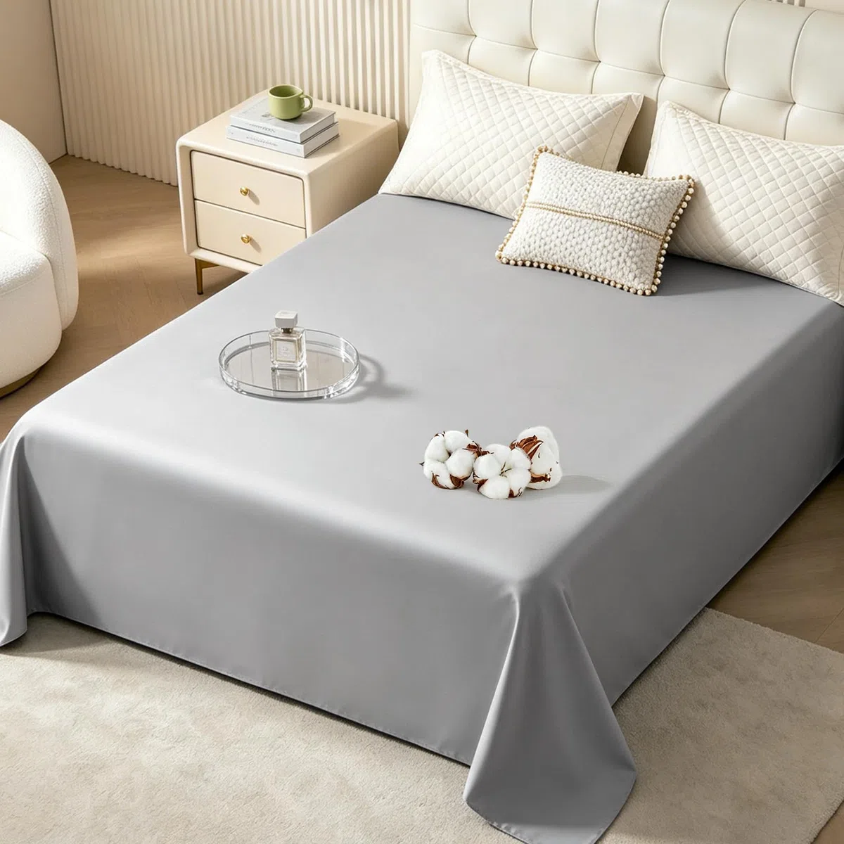 Bettlaken & Haustuch aus kochfester 100% Baumwolle – 150x260 cm – atmungsaktiv, bügelfrei & formstabil – ideal als Sommerdecke – Oeko-Tex Zertifiziert - Grau