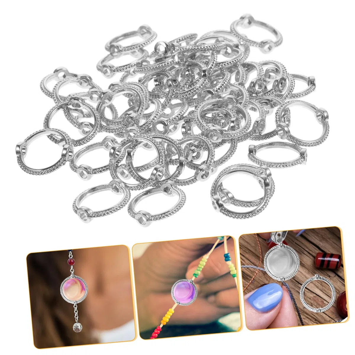 Alipis Runde Perlenringe zum Auffädeln 50 Stück für Selbstgemacht Armbänder und Schmuckherstellung Kunststoffmaterial 15mm Durchmesser für Bastelprojekte