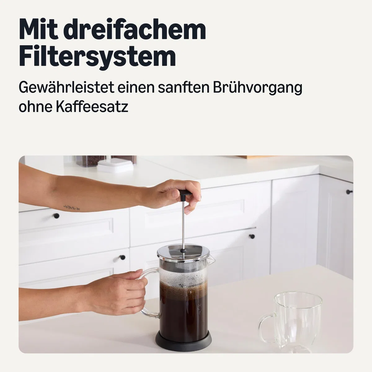 Amazon Basics French Press-Kaffeebereiter, 1 L, Borosilikatglas, Abnehmbare Spülmaschinenfeste Teile
