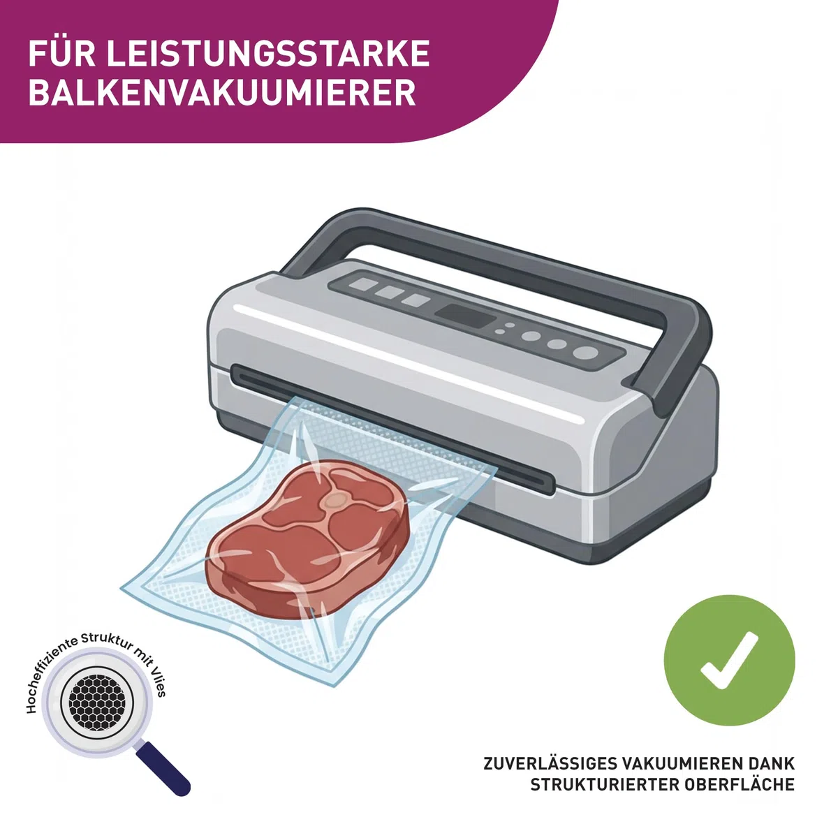 culivac Vakuumierbeutel "Professional" – Vakuumbeutel – Vakuumierfolie für leistungsstarke Vakuumierer – BPA-frei, reißfest & Mikrowellengeeignet, Made in Germany – 100 Stück – 16x25cm