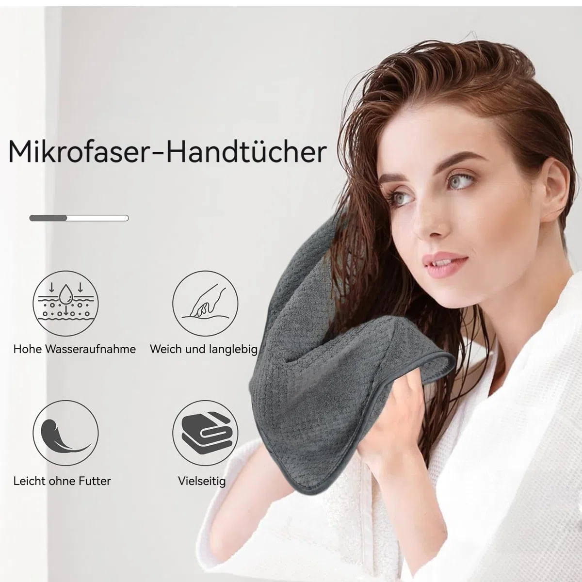KinHwa Mikrofaser Gästehandtücher Handtücher 30x50cm, Weiche Saugstark Gästetücher mit Aufhängeschlaufe, Schnelltrocknend Waschlappen Saugfähig für Bad, Spa, Fitnessstudio 10 Pack Dunkelgrau