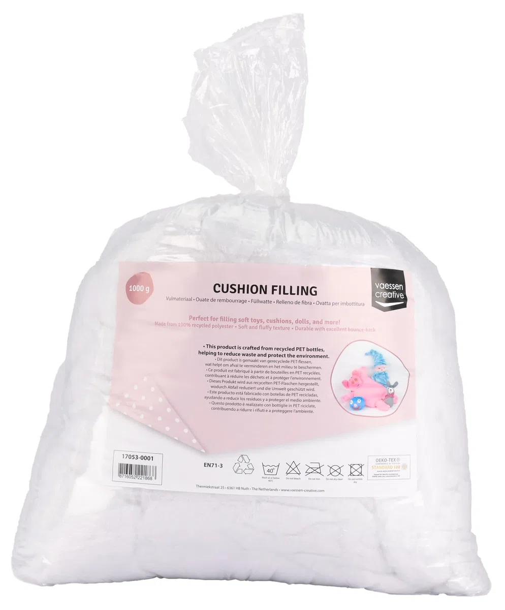Vaessen Creative Füllwatte Waschbar, 1kg, Polyester Füllmaterial, weiß, Kissenfüllung, Bastelwatte, Stopfwatte, 1000gr