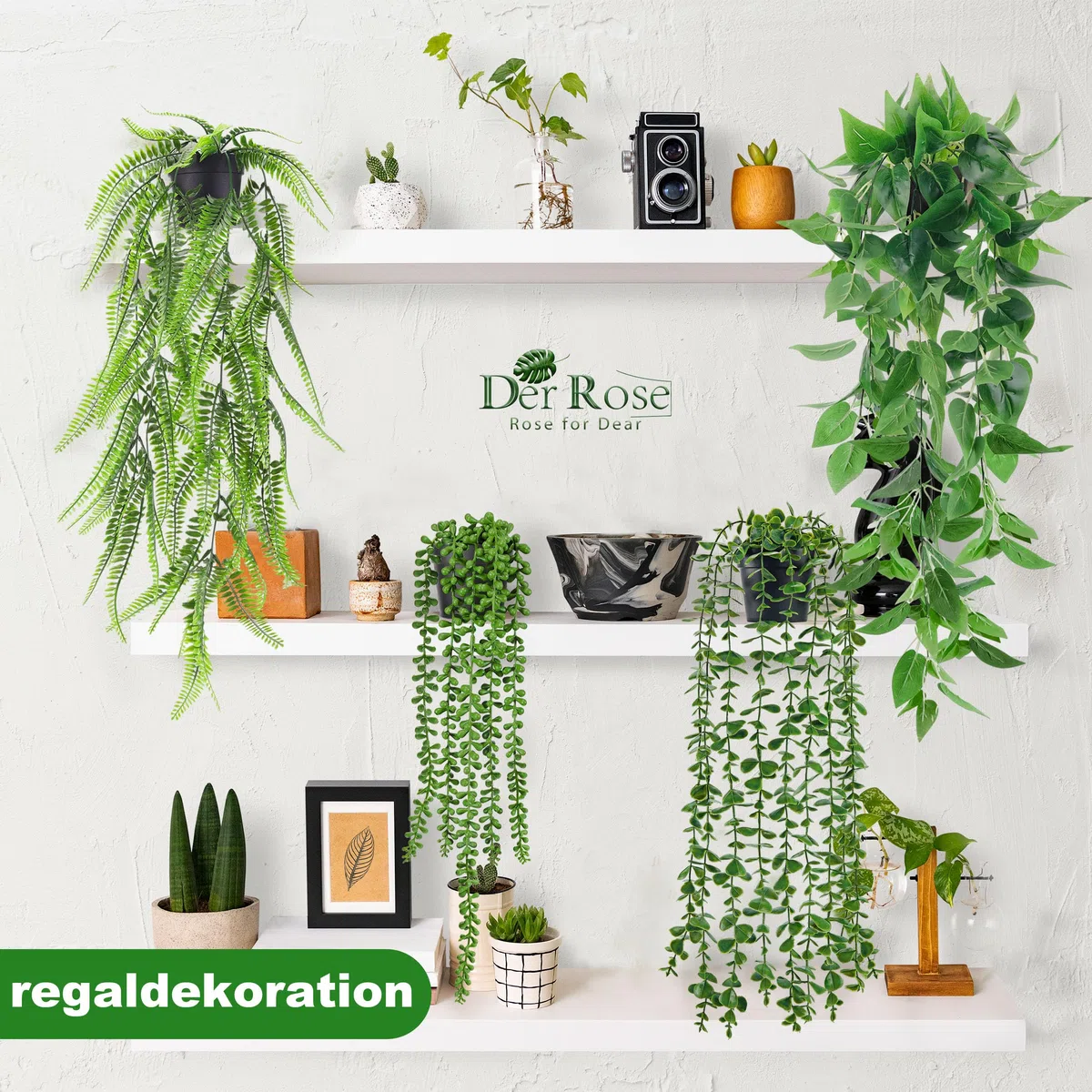 Der Rose 4 Stück Künstliche Pflanzen Hängepflanze Künstlich Kunstpflanze Hängend Fake Eukalyptus Plant, Boston-Farnen, Perlenkette für Wohnzimmer, Zimmer, Wand Deko Aesthetic Room Decor (Schwarze)
