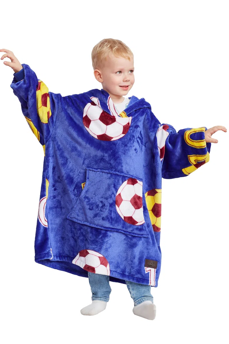 Catalonia Classy Oversize Hoodie Decke Kinder mit Ärmeln, Warm Kuscheldecke Geschenk für 110-150cm Mädchen Jungen, Übergröße Fleece Kuschelpullover mit Kapuze Decke zum Anziehen, Schwarz