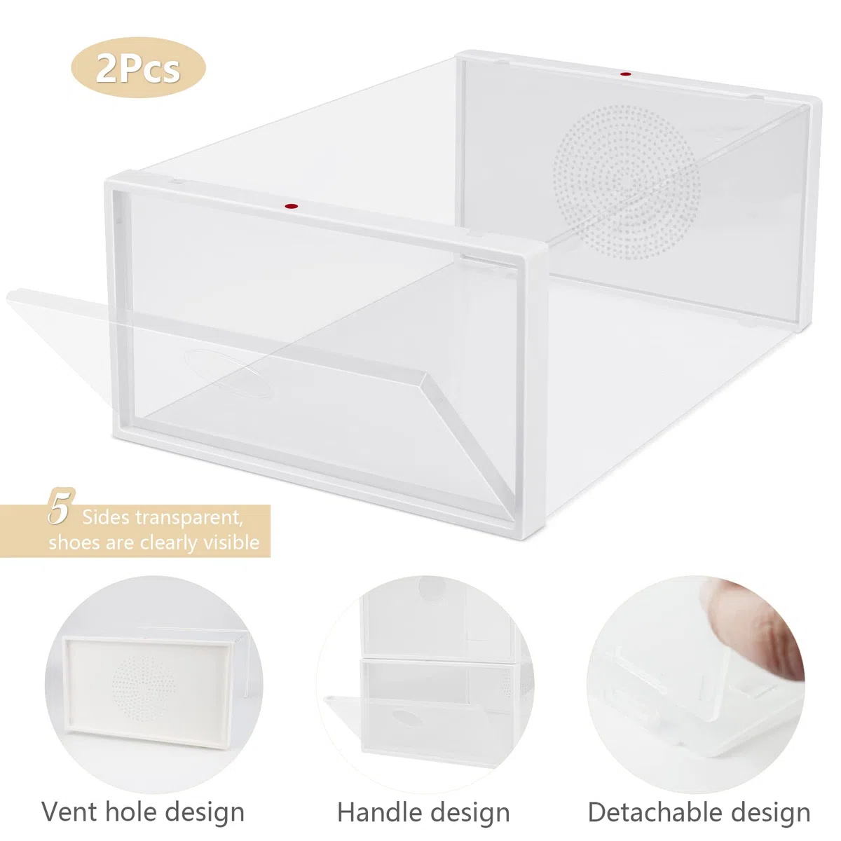 Windfromort Schuhboxen 2 Stück Stapelbar Schuhaufbewahrung 33.5x23x13 cm Transparent Schuh Organizer Aufbewahrungsboxen Schuhe für Schuhe High Heels Sneaker