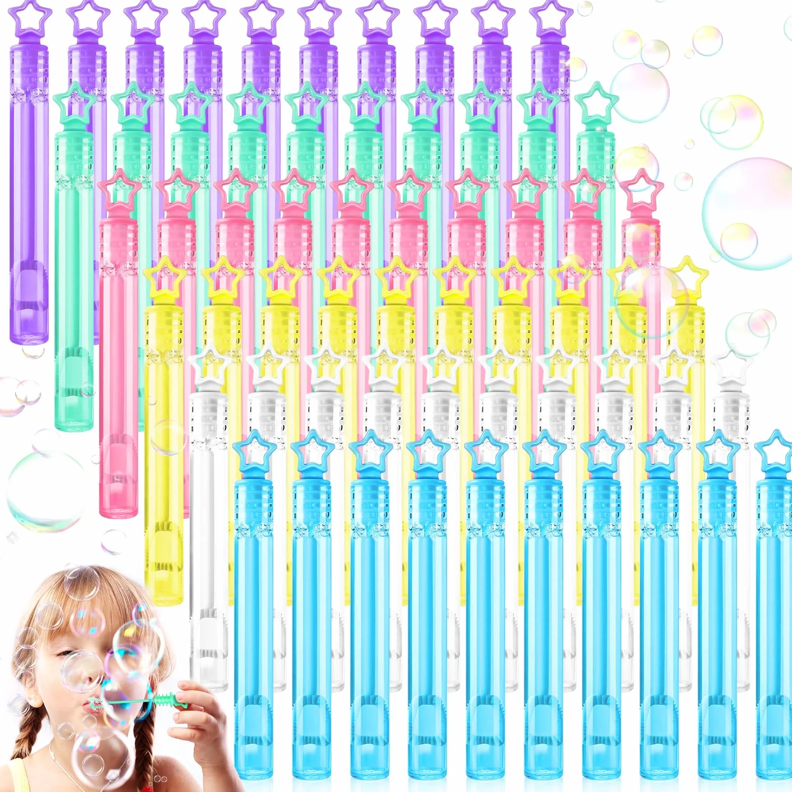 60 Stück Mini Seifenblasen Set, Seifenblasen Klein, Mit Sterngriff, Mini Blasenstäbe, für Kinder, Sommer Spielzeug, Geburtstagsfeier, Hochzeit