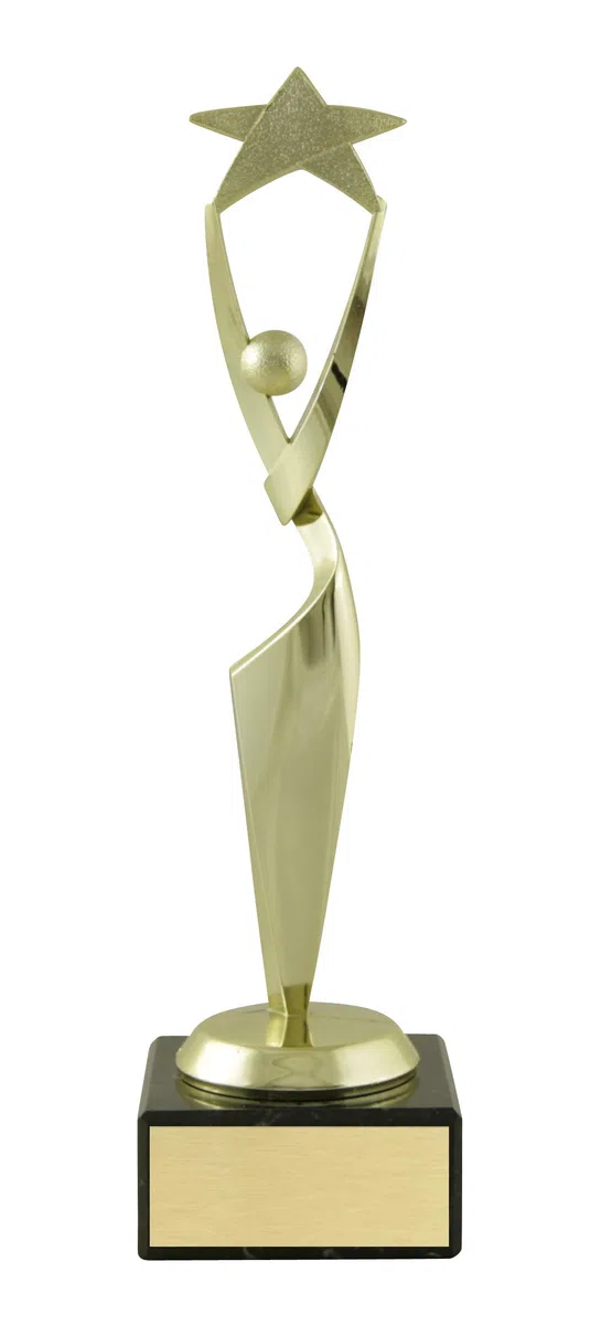 CAAKT POKALMATADOR Siegerfigur Stern Pokal - 18 cm - Ideal als personalisiertes Geschenk – Wunschtext auf Aluschild - Siegertrophäe | Ehrenpreis – schwarzer Marmorsockel