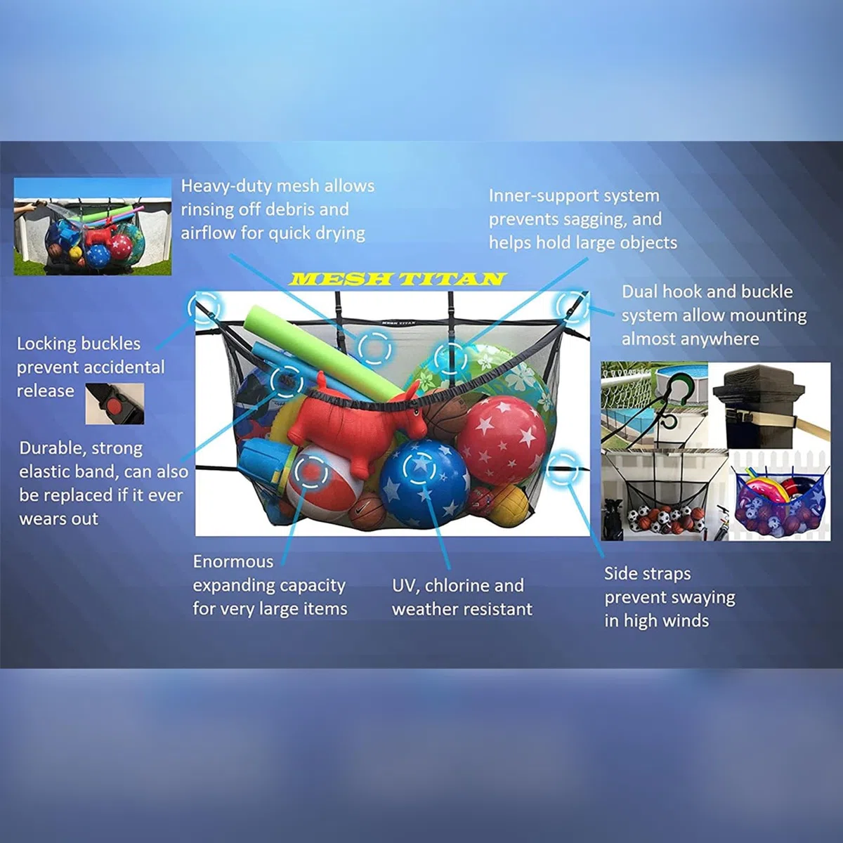 Faltbares Pool Aufbewahrungsnetz Groß, Polyester Hängenetz Tasche, Pool Organizer für Poolspielzeug, aufblasbare Gegenstände, Schwimmutensilien & Schwimmzubehör
