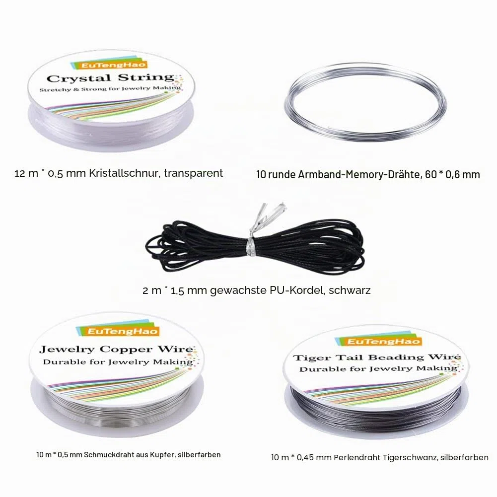 EuTengHao Schmuckherstellungs-Set, Schmuckreparatur-Werkzeug-Set mit Schmuckzange, Perlendraht, offener Bindering, Karabinerverschlüsse, Halsketten, Kordel, Bandenden, Schmuckherstellung, für Schmuck