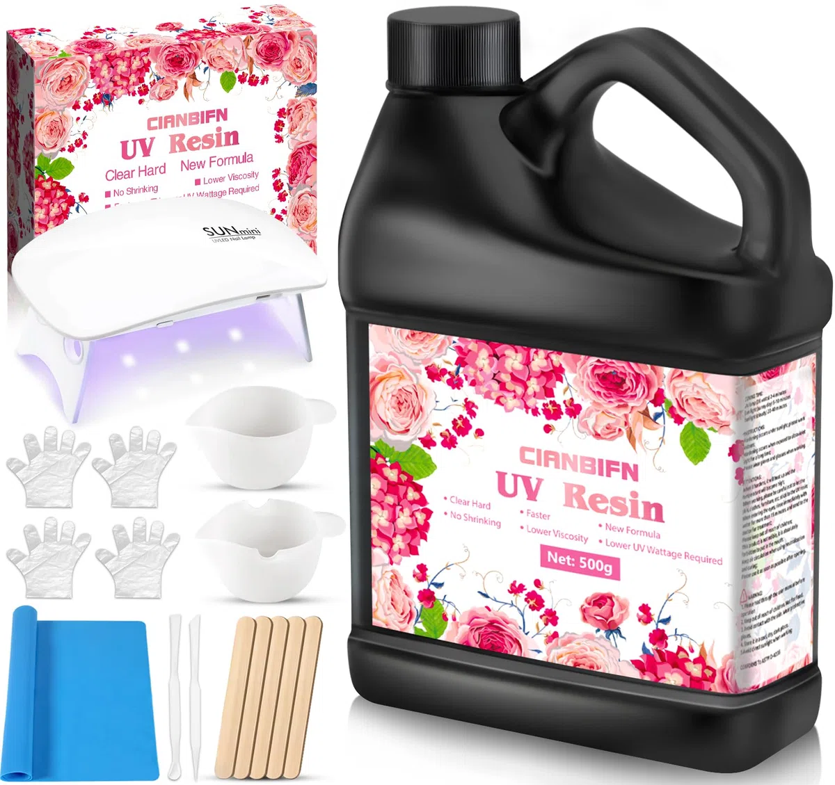 500 g UV Harz Klar Kit, Upgrade UV Resin Hart, kristallklares Transparentes, Schnelle Aushärtung, UV Epoxidharz für DIY Kunst, Schmuck,Handwerk, Basteldekoration, UV Resin Set mit UV Lampe