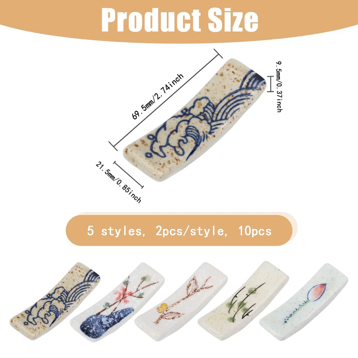 GLOBLELAND 10 Stück Keramik Stäbchen Halter Rechteckiger Japanischer Essstäbchen Halterung Lotus Wellen Niedliche Essstäbchen-Ablage Für Essstäbchen Dinner Party Restaurant
