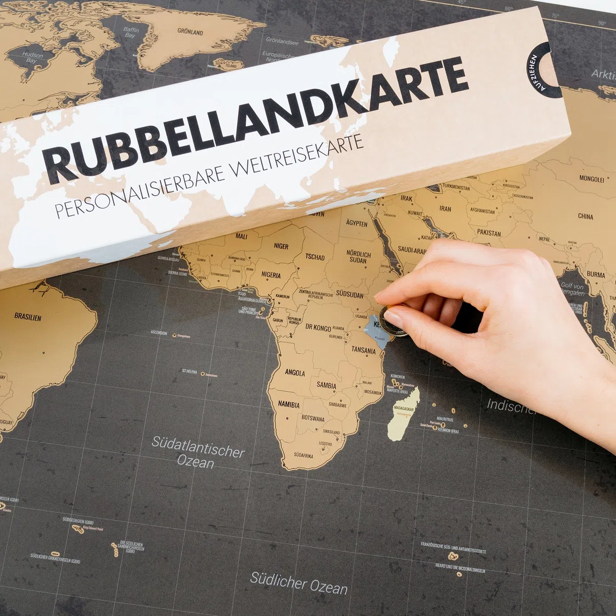 Rubbel Weltkarte (Deutsch) +A4 Rubbelkarte von Deutschland (Schwarz 84 x 58 cm)
