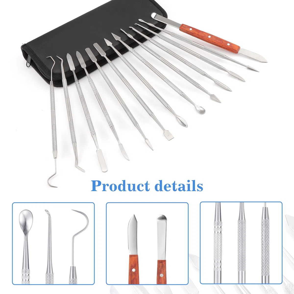Coolty 13 Stück Wachsschnitzer Werkzeuge, doppelendiges Edelstahl-Wachs Ton Skulptur Schnitz DIY Werkzeugset, Spatel MeißeSchnitzer Set für Sculpting,Keramik Schnitzen mit Tragetasche