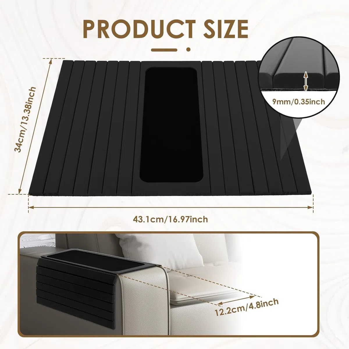 Sofa-Armlehnentablett Sofatablett Armlehne – Flexible Couchablage Sofabutler Couchtablett 43x34cm Sofa Ablage Holztablett aus Kiefernholz Sofa Tablett Butler Auflage für Getränke, Handy & Laptop