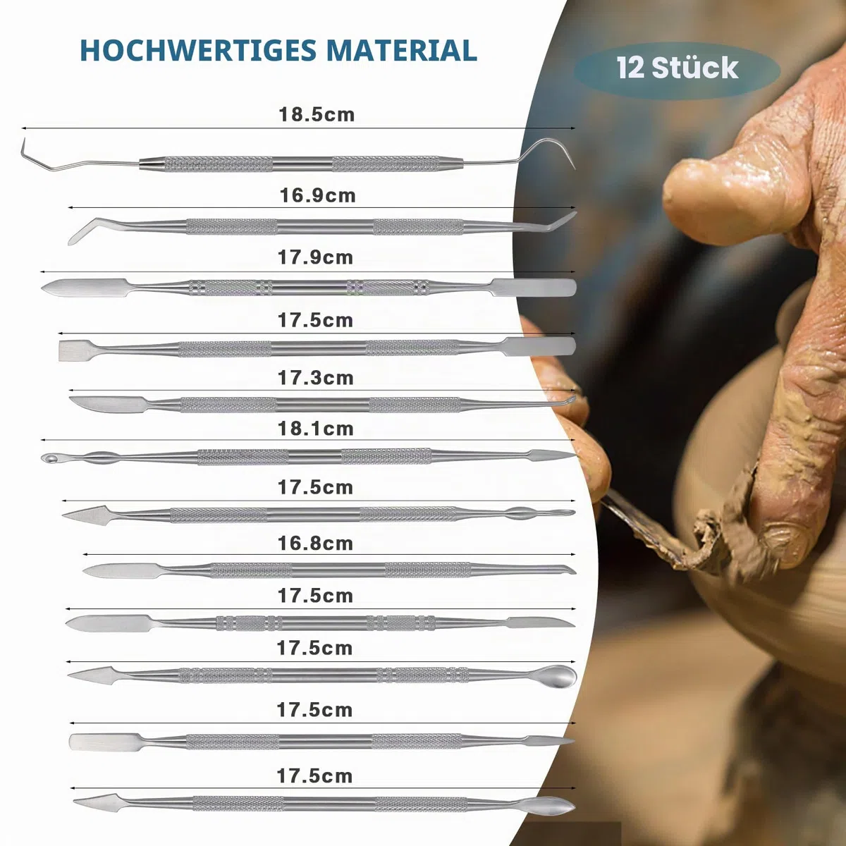 Coolty 12 Stück Tonwachs Schnitzer Werkzeuge, Doppelseitige Edelstahl-Wachs Ton Modellierung Schnitzwerkzeug Set, Spatel Meißel Schnitzer Set für Modellierung, Detaillierung, Keramikschnitzerei
