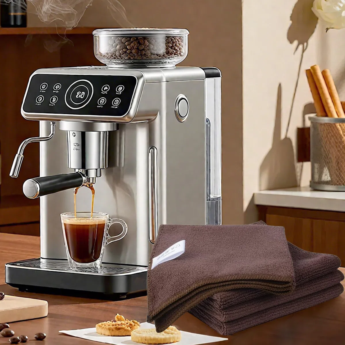 KinHwa Mikrofasertücher 30x30 cm 10er Set Braun– Barista Tuch, fusselfrei & streifenfrei, extrem saugstarke Reinigungstücher & Putzlappen für Küche, Glas, Haushalt & Auto Innenraum