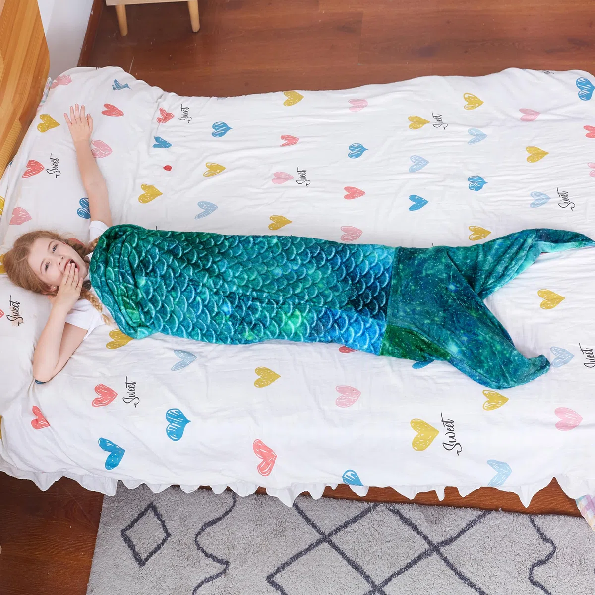 Catalonia Classy Meerjungfrauen schwanz Decke, weicher warmer Plüsch Fleece Schlafsack Kuscheldecke, 155 x 50 cm Fischschuppenmuster, Sternenhimmel