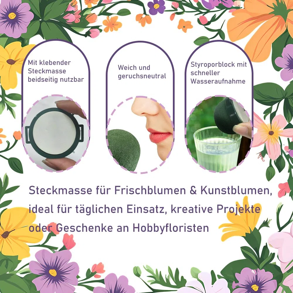 12 Stück Runde Blumensteckschaum, Mini Steckschaum für Blumen mit Grünem Draht, Nasssteckschaum Set für Steckmasse Hochzeitstisch Weinflaschen Partydekoration DIY