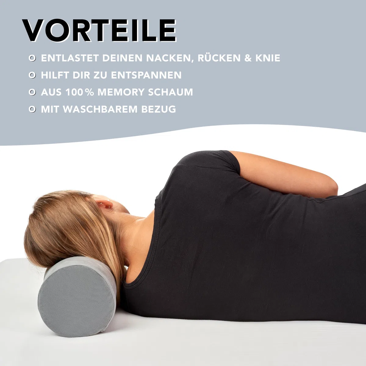 XDREAM Nackenrolle aus ergonomischem Visco-Schaumstoff | Kissen-Rolle für Nacken, Knie & Yoga | Memory Foam Kissen | waschbarer Bezug | Öko-Tex Zertifiziert | Ø 15cm x 40cm